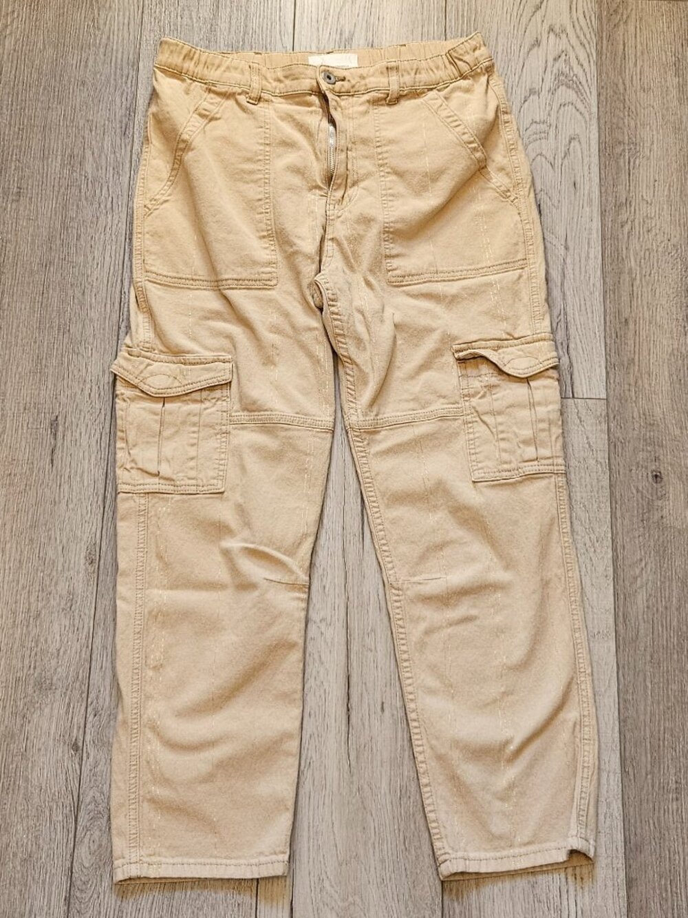 Anthropologie Womens Size 8 Tan Metallic Lurex Utility Cargo Carpenter Pants 8